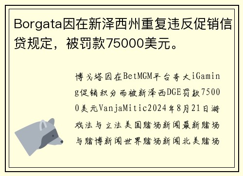 Borgata因在新泽西州重复违反促销信贷规定，被罚款75000美元。