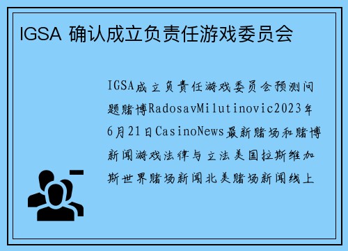 IGSA 确认成立负责任游戏委员会